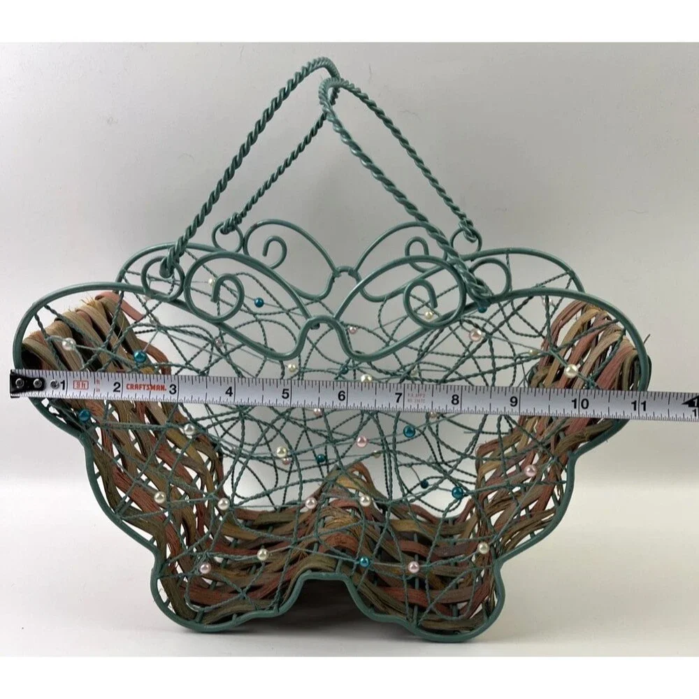 Butterfly Wire & Beaded Basket W/Handles See Pictures on Condition
